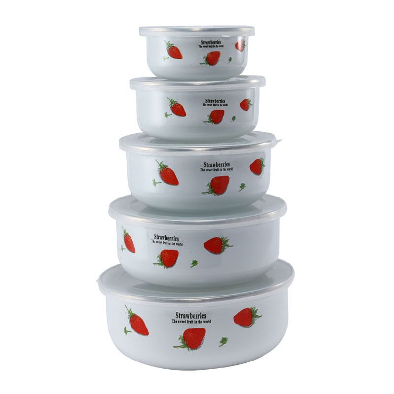 Baby Food With Iron - 5-delige set dikke emaillekommen met deksels,