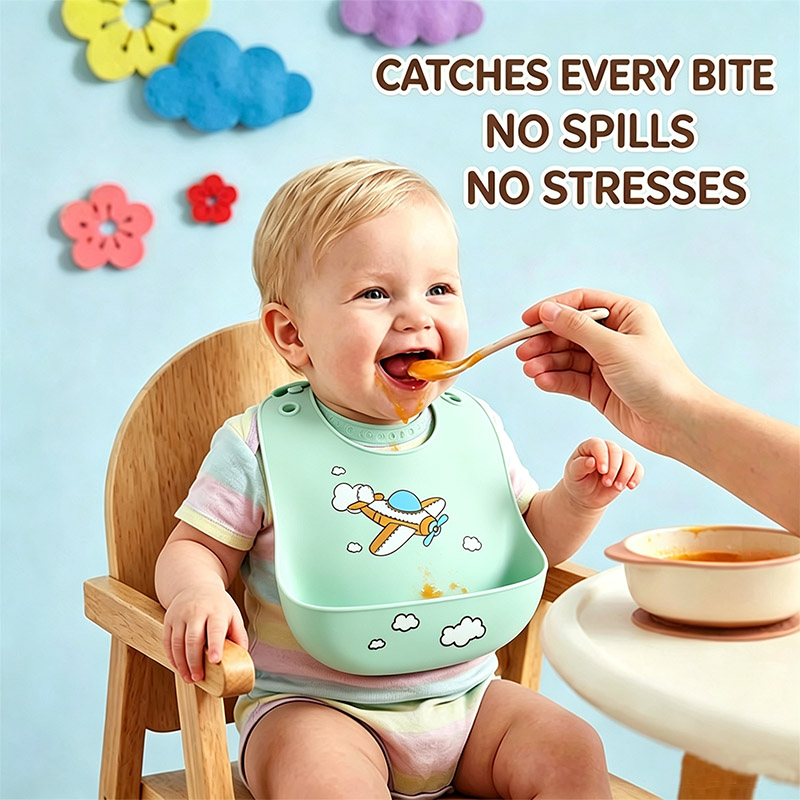 Baby Food Eat - Siliconen babyvoedingsslab Waterdichte voedselopvangslab met verstelbare