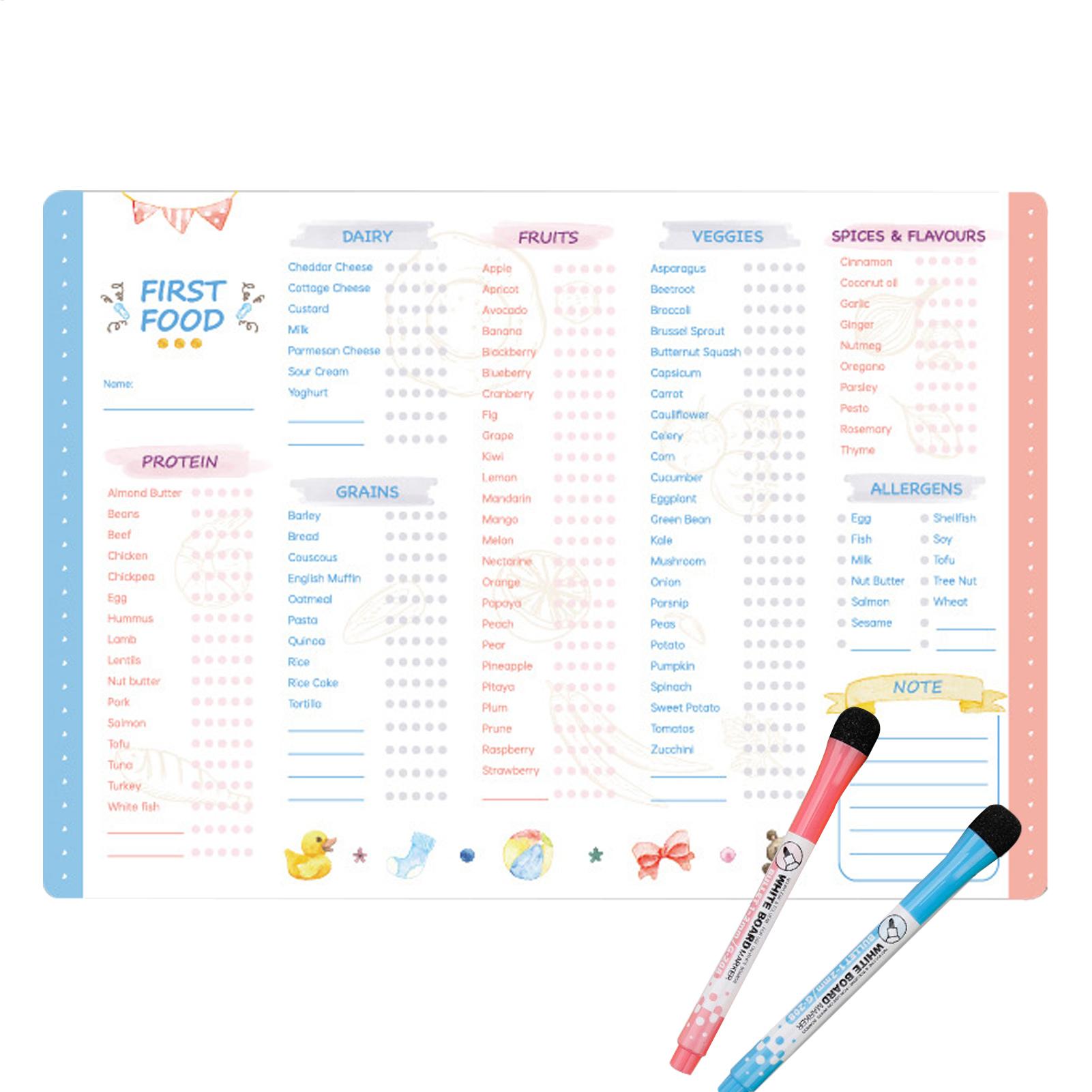 Baby Food Chart - First Foods Chart Magnetische checklist voor