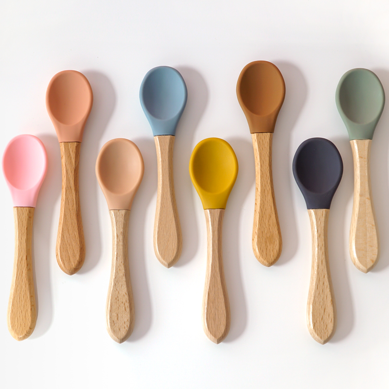 Baby Food Bites - Voeden Houten Handvat Siliconen Lepel Voor